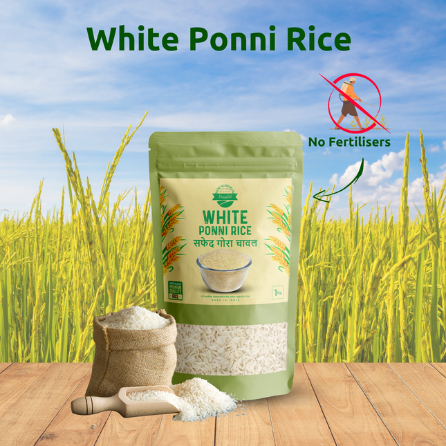 Organic White Ponni Rice, Gluten Free Low GI Traditional Rice 1kg