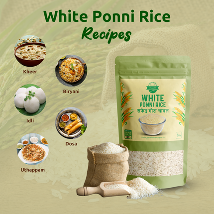 Organic White Ponni Rice, Gluten Free Low GI Traditional Rice 1kg