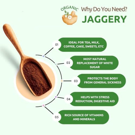 Organic Jaggery Powder 2lbs/950g, Non GMO, Chemical Free 100% Pure Sweetener