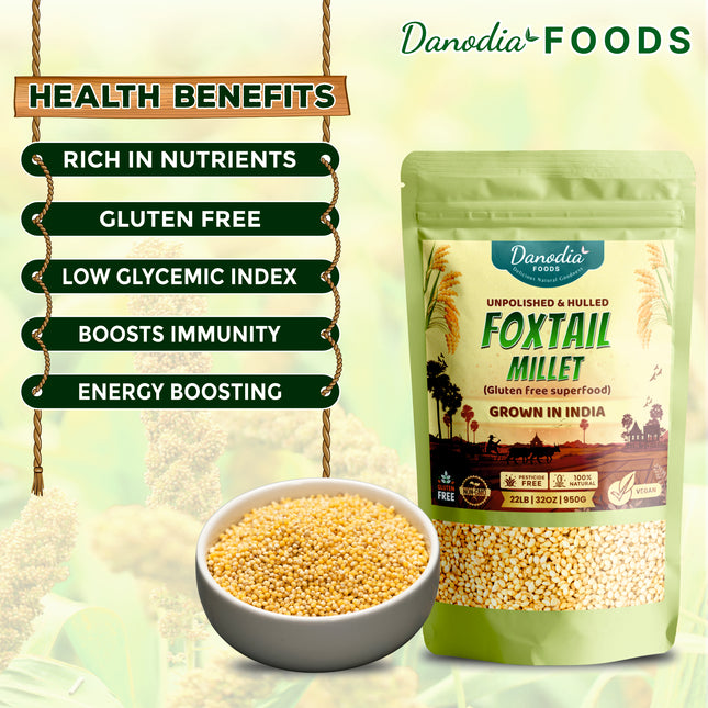 Organic Foxtail Millet, Unpolished & Gluten Free Whole Grain Millet 950g / 2lbs