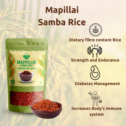 Mappillai Samba Rice (Red), Low GI Traditional Rice 1kg