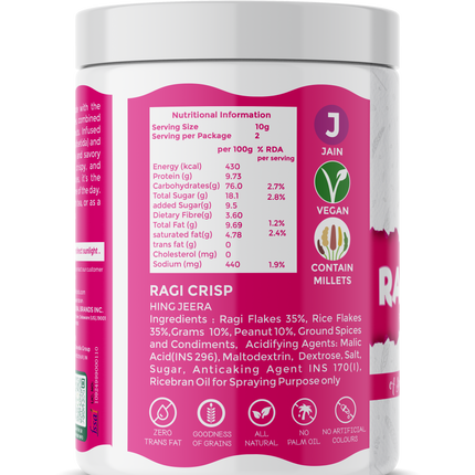 Danodia Foods Organic Roasted Finger Millet (RAGI) Crisp, Vegan, Low Fat & Gluten Free Indian Snack with Asafoetida and Cumin, 8.8 oz