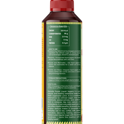 Danodia Foods LIQUID JAGGERY SYRUP (700g/1.54 lb) | Natural Sweetener from Sugarcane | No Preservatives | Rich in Minerals | Alternative to Refined Sugar