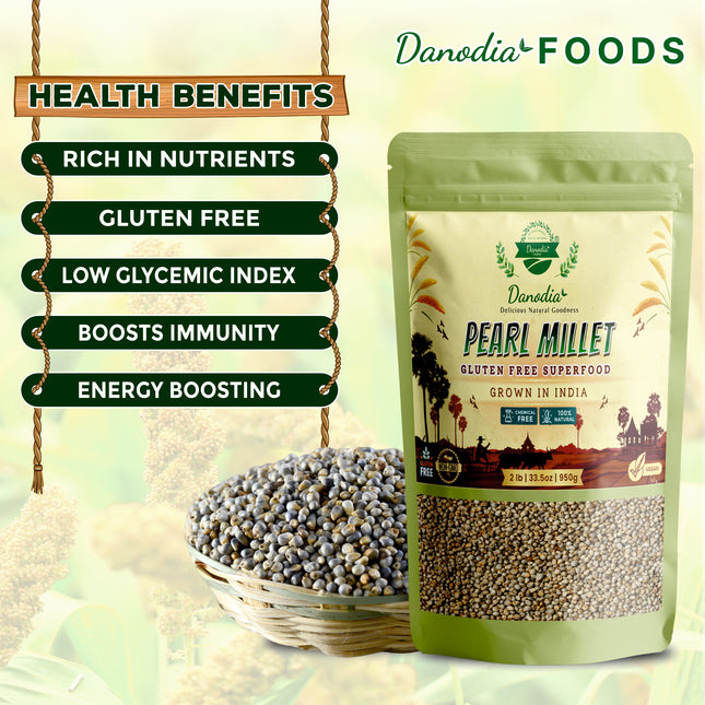 Organic Pearl Millet (Bajra) Whole Grain 2lbs/950g, Gluten Free Superfood