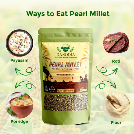 Organic Pearl Millet (Bajra) Whole Grain 2lbs/950g, Gluten Free Superfood