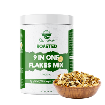 Danodia Foods Roasted 9 in One Flakes Mix - Pudina Flavour (200g / 7.05 oz) | Healthy Snack | Low Fat | Gluten Free Indian Snack