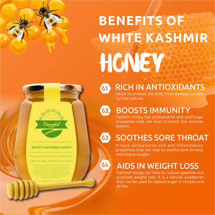 Organic White Kashmir Raw Honey, Unprocessed & Purified