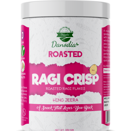 Danodia Foods Organic Roasted Finger Millet (RAGI) Crisp, Vegan, Low Fat & Gluten Free Indian Snack with Asafoetida and Cumin, 8.8 oz