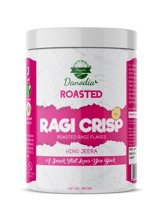 Danodia Foods Organic Roasted Finger Millet (RAGI) Crisp, Vegan, Low Fat & Gluten Free Indian Snack with Asafoetida and Cumin, 8.8 oz